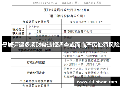 曼城遭遇多项财务违规调查或面临严厉处罚风险